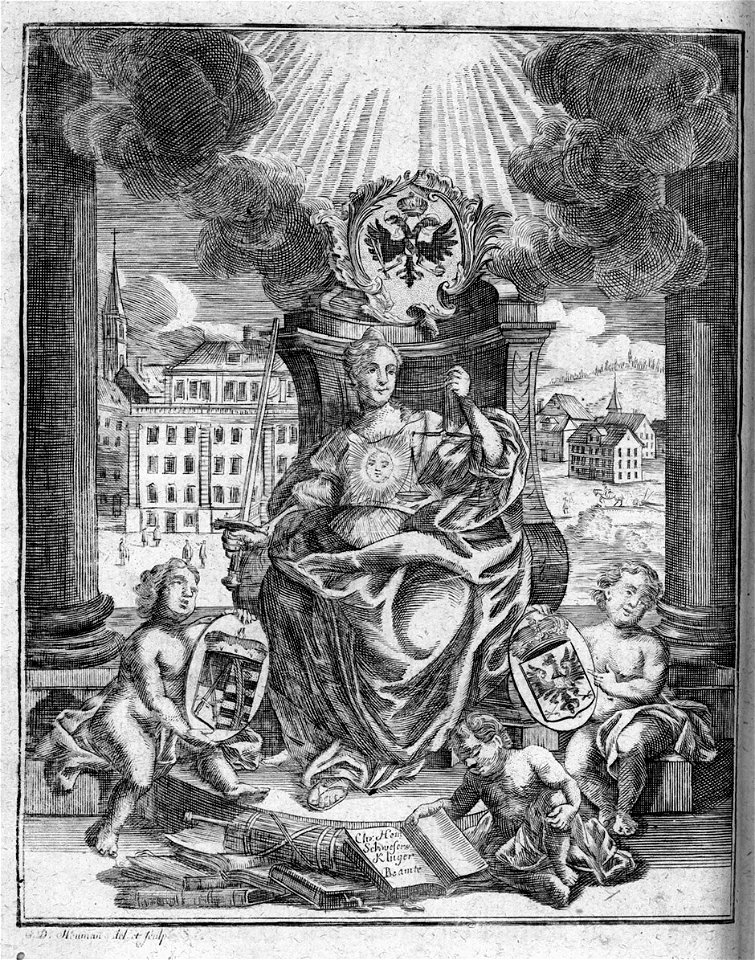 Schweser Kluger Beamte 1768 Frontispiz Justitia