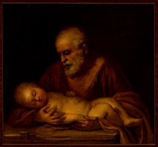 Sassoferrato (1609-1685) - St. Joseph with Child Jesus - M.Ob.117 MNW - National Museum in Warsaw. Free illustration for personal and commercial use.
