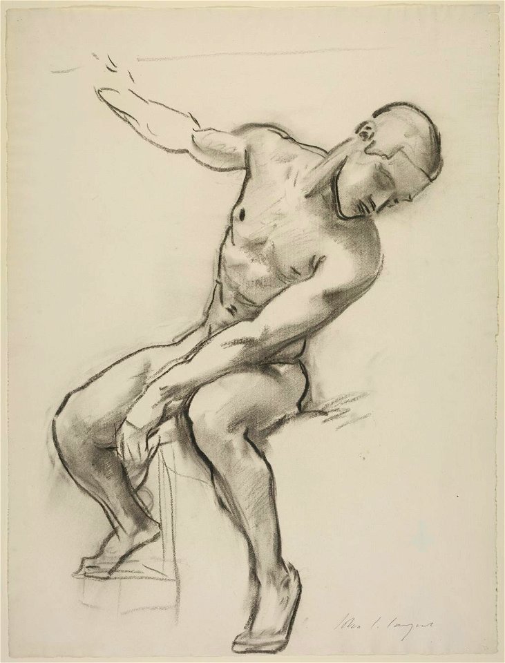Study of a seated male nude for the Museum of Fine Arts by John Singer Sargent, charcoal on paper II