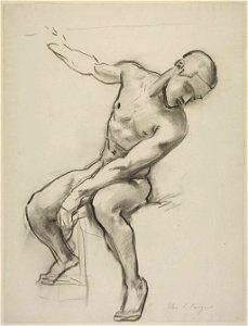 Study of a seated male nude for the Museum of Fine Arts by John Singer Sargent, charcoal on paper II. Free illustration for personal and commercial use.