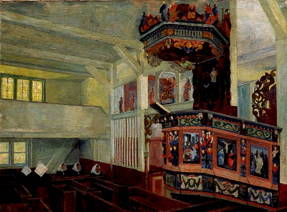 Anna Schønheyder - Vågå kirke før gudstjenesten - Nasjonalgalleriet - NG.M.02257