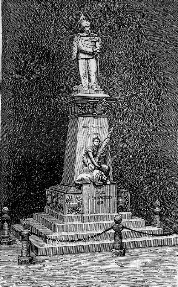 Sassari – Monumento a Vittorio Emanuele dello scultore Sartorio, per la piazza d’Italia (xilografia)