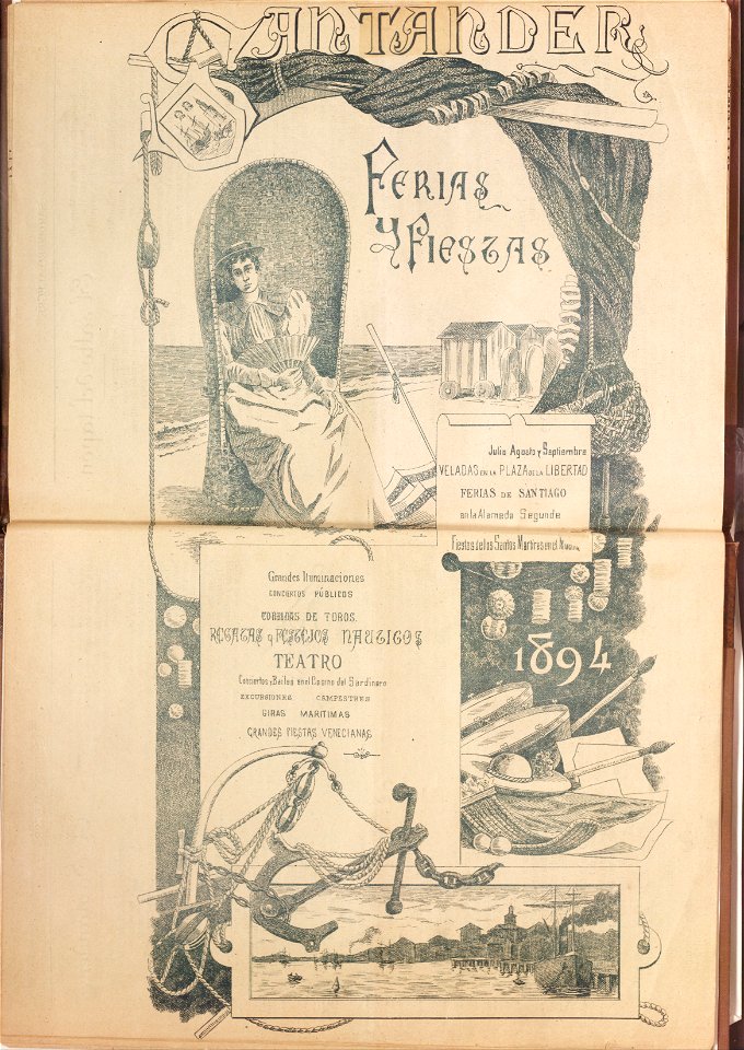 Sardinero Alegre, 15.7.1894, cartel Ferias Santander 1894, por Mariano Pedrero, colección BMS