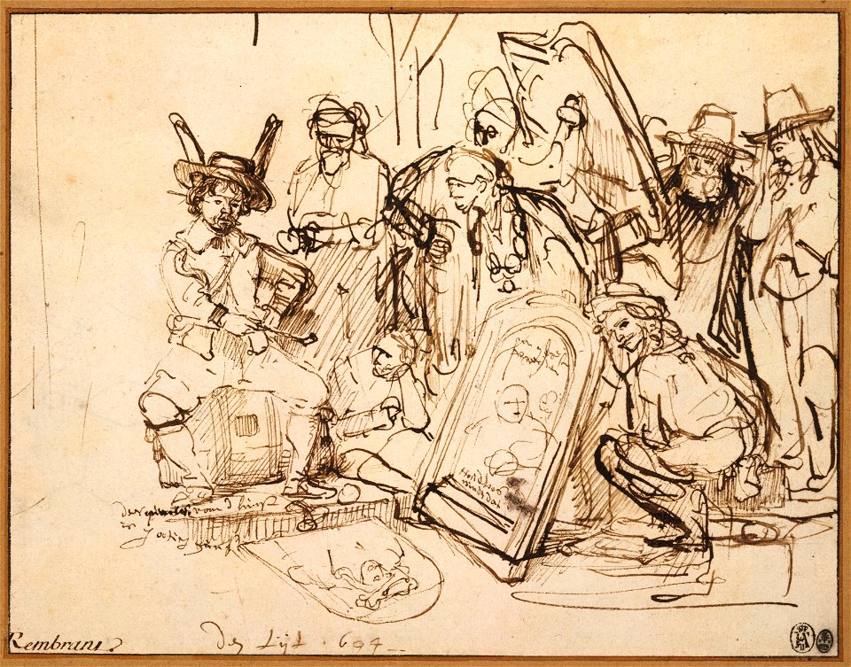 Satire on art criticism, Rembrandt van Rijn, 1644, pen and brown ink corrected with white, 15.5 by 20.1 cm, Metropolitan Museum of Art