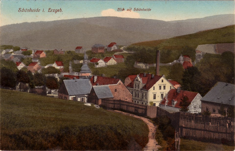 Schönheide untere Dorfmitte von der Allee aus Ansichtskarte um 1905