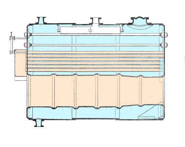 Scotch marine boiler, dryback, section, coloured (Rankin Kennedy, Modern Engines, Vol VI)