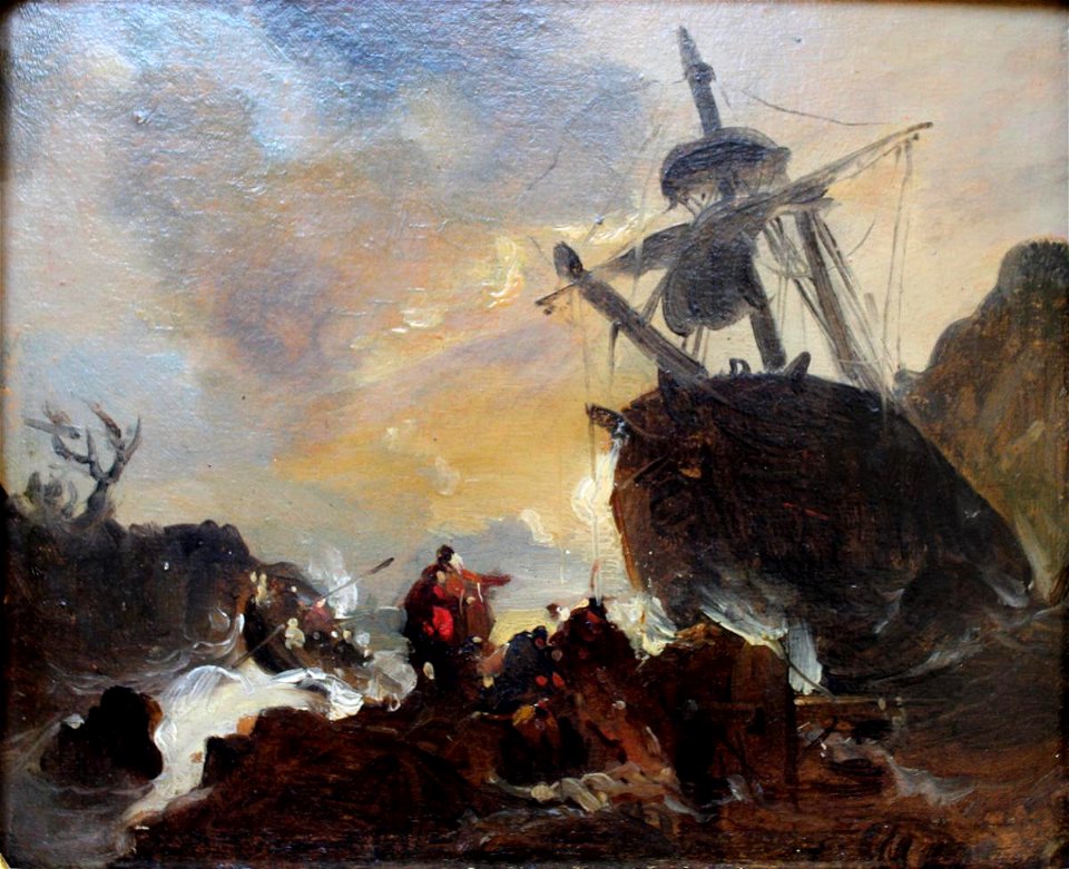 Scène de naufrage, esquisse sur bois, signée au dos (Rouen, collection privée)