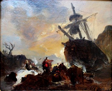 Scène de naufrage, esquisse sur bois, signée au dos (Rouen, collection privée)