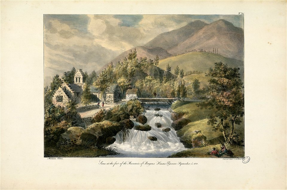 Scène au pied du pic de Bergons, Hautes-Pyrénées. 4 septembre 1821 Scene at the foot of the Mountain of Bergons, Hautes Pyrénées. September 4 1821(n°34) - Fonds Ancely - B315556101 A COLSTON 011