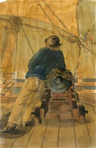 Seaman leaning on a gun on the 'Pallas' (Bray album) RMG PT1999