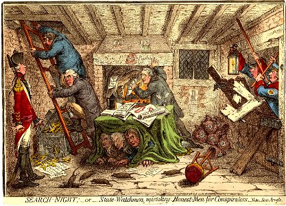 Search-Night;-or- State-Watchmen, mistaking honest-men for conspirators.' (BM 1868,0808.6714)