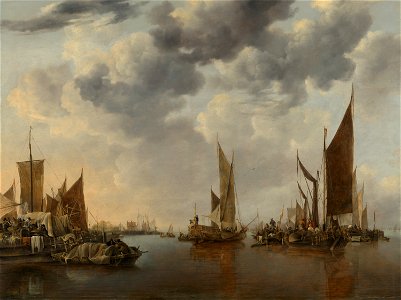 Seascape with Ships by Jan van de Cappelle Mauritshuis 1155. Free illustration for personal and commercial use.