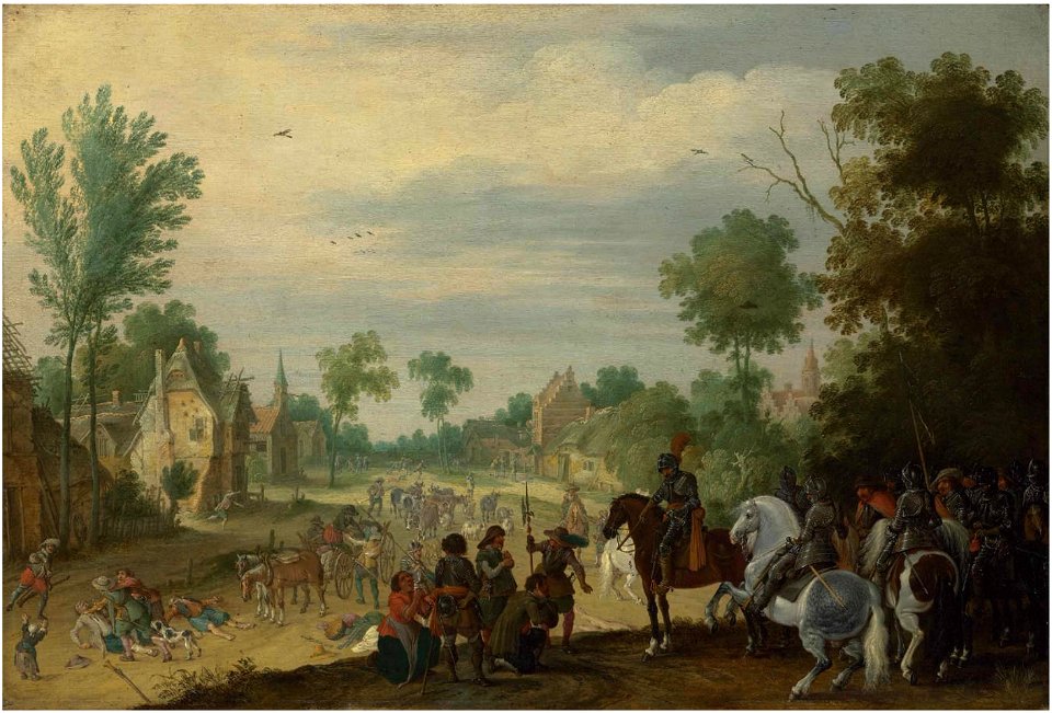 Sebastiaen Vrancx - Soldiers on horseback plundering a village