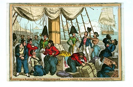 Searching an English ship in the Dardanelles - or our faithful Ally showing his respect for the British Flag (caricature) RMG PW3921