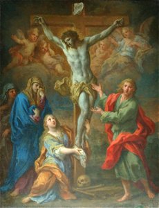 Sebastiano Conca, Gesù crocifisso tra la Madonna, san Giovanni evangelista e santa Maria Maddalena (1764). Free illustration for personal and commercial use.