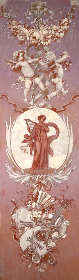 Sebastian Lucius Lautenspielerin in Kartusche und Putti