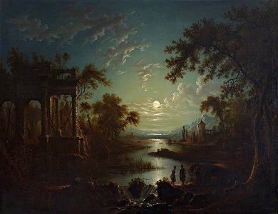 Sebastian Pether (1790-1844) - Moonlit River Scene with a Capriccio of Ruins - 515717 - National Trust
