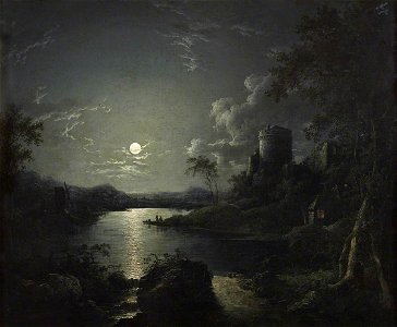 Sebastian Pether (1790-1844) (attributed to) - Moonlit River Scene with a Tower and a Cottage - 515683 - National Trust