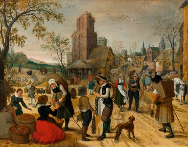 Sebastiaan Vrancx - Autumn, market scene in the heart of a village