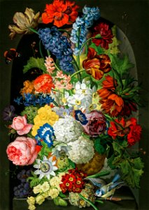 Sebastian Wegmayr Blumenstück mit Schmetterling und Blaumeise