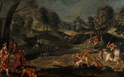 Sebastian Vrancx (Umkreis) Hetzjagd in Waldlandschaft