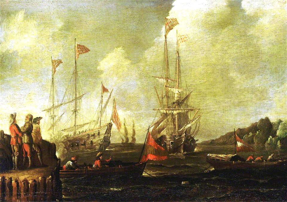 Sebastian Castro (active 1633-1660) - Harbour Scene, Spanish Ships Approaching a Jetty - BHC0755 - Royal Museums Greenwich