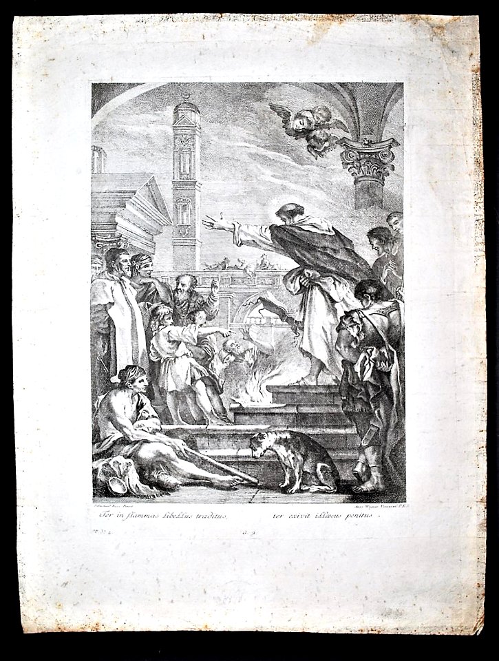 Sebastiano Ricci pintó - Joseph Wagner grabó - Fer in Flammas Libellus Traditus, Ter Exivit Illaesus Penitus