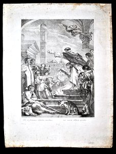 Sebastiano Ricci pintó - Joseph Wagner grabó - Fer in Flammas Libellus Traditus, Ter Exivit Illaesus Penitus