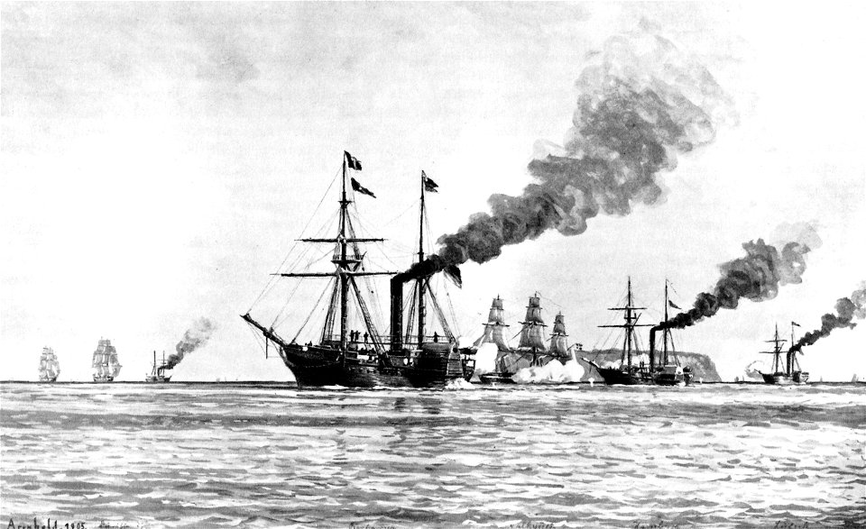 Seegefecht vor Helgoland 1849, Gemälde von Lüder Arenhold um 1905