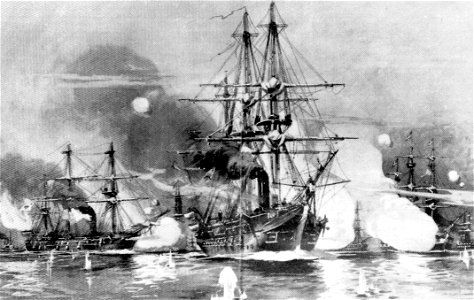 Seegefecht vor Jasmund am 17. März 1864. Im Vordergrund die Korvette SMS ARCONA. Gemälde von Willy Stöwer