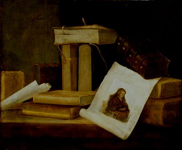 Sebastian Stosskopf - Still Life of Books and a Rembrandt Engraving - 52.199 - Detroit Institute of Arts