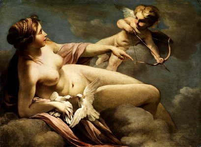 Venus and Cupid (c.1700) - Sebastiano Ricci. Free illustration for personal and commercial use.