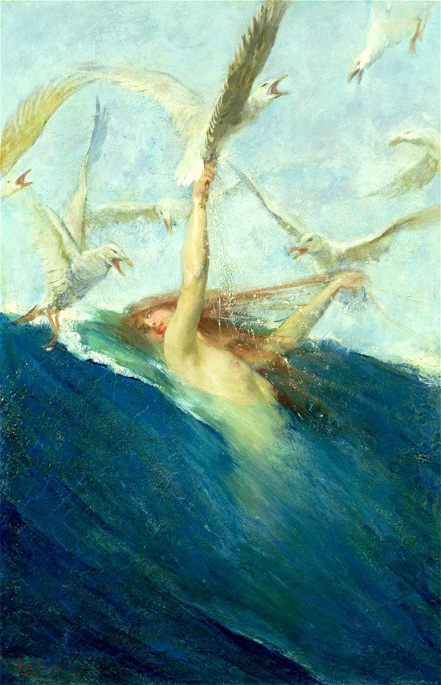 Giovanni Segantini - A Mermaid being mobbed by Seagulls