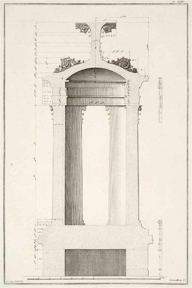Section plan of the Choregic monument of Lysicrates - Le Roy Julien David - 1770