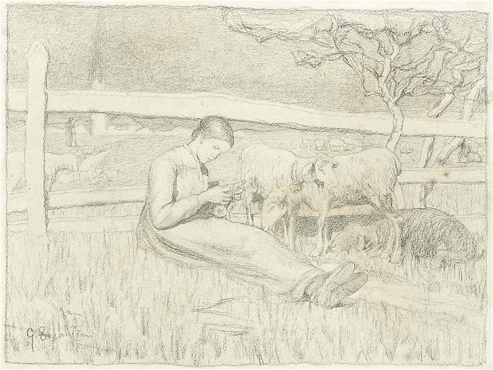 Segantini - Ragazza che fa la calza (Strickendes Mädchen), 1888, 5413576