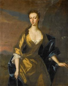 PORTRAIT OF MISS JONES, THREE-QUARTER-LENGTH, IN A YELLOW DRESS 