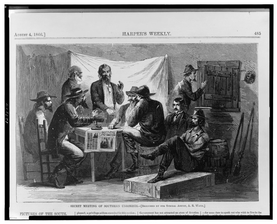 Secret meeting of southern unionists - sketched by our special artist, A.R. Waud. LCCN91784589