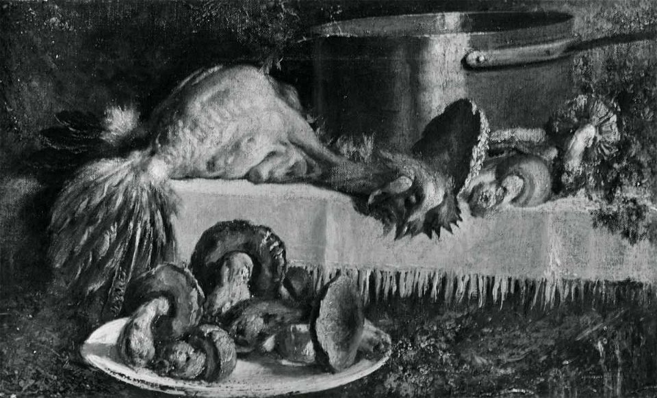 Segantini - attr. - Natura morta con pollo e funghi, Collezione Saibene