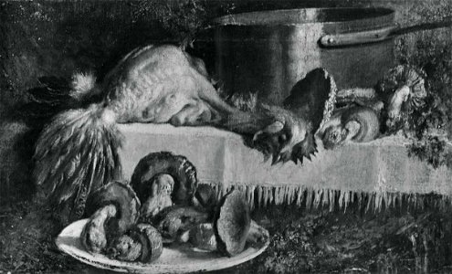 Segantini - attr. - Natura morta con pollo e funghi, Collezione Saibene