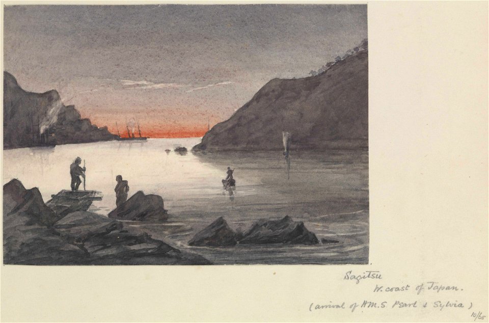 The arrival of HMS 'Pearl' and 'Sylvia' at Sakitsu Ura, Amakasu Island, Japan RMG PT2076