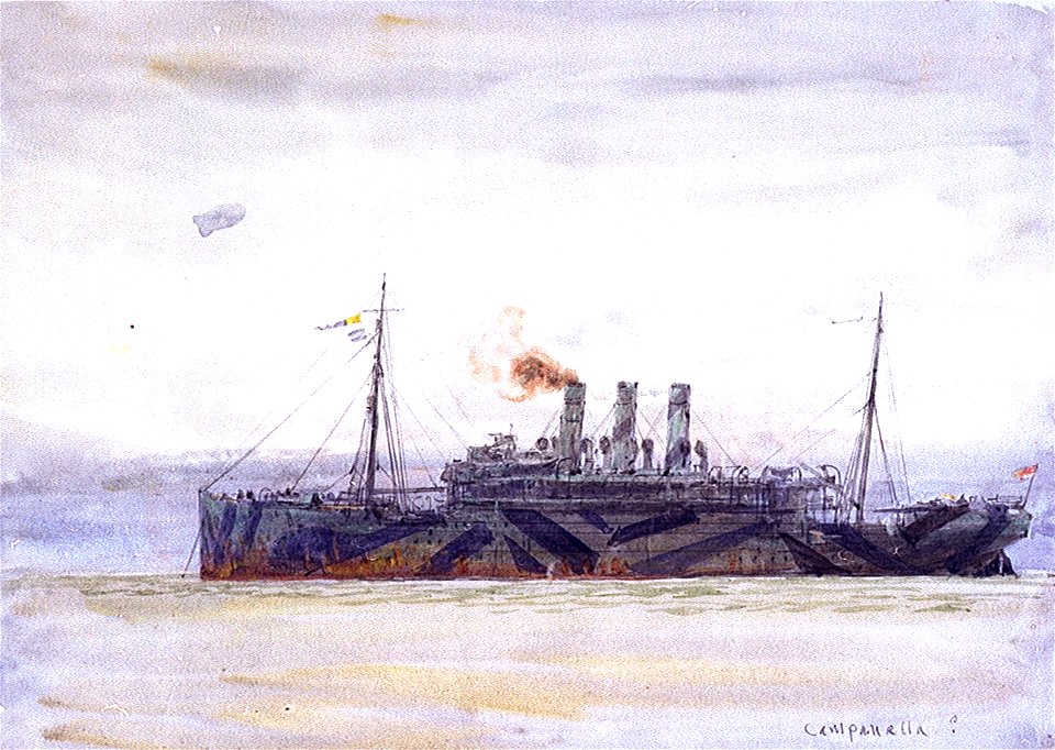 The armed merchant cruiser 'Columbella' at anchor off Portsmouth RMG PV2109
