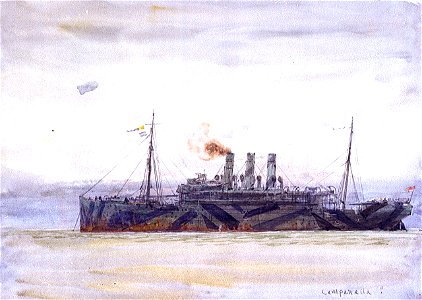 The armed merchant cruiser 'Columbella' at anchor off Portsmouth RMG PV2109