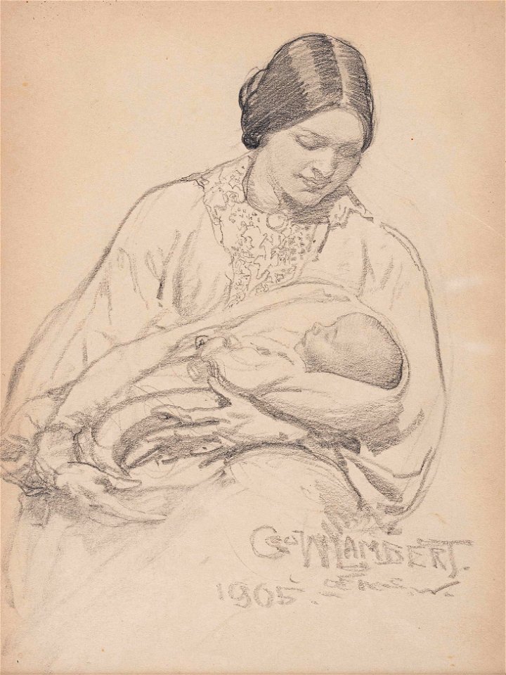 The artist’s wife, Amy, and their son Constant - George Washington Lambert - ref Lambert-98142