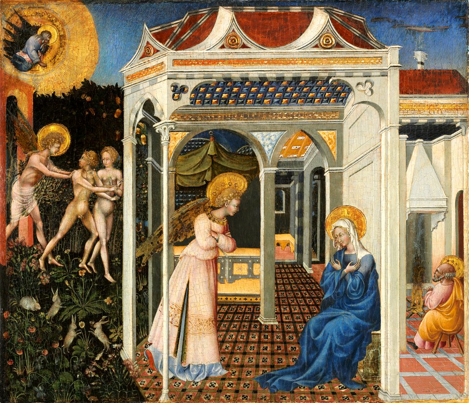 The Annunciation with The Expulsion of Adam and Eva from Paradise (1440-45) Tempera & gold on wood (40 x 46 cm.) National Gallery of Art, Washington