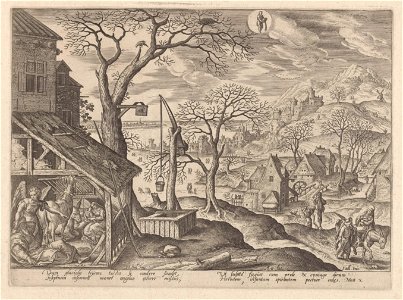 The Angel telling Joseph to flee and the flight into Egypt 1585 print by Hans Bol, S.IV 2255, Prints Department, Royal Library of Belgium