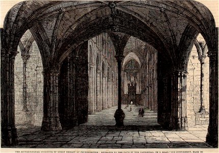 The Archaeological Institute of Great Britain at Peterborough, Entrance to the Nave of the Cathedral - ILN 1861. Free illustration for personal and commercial use.
