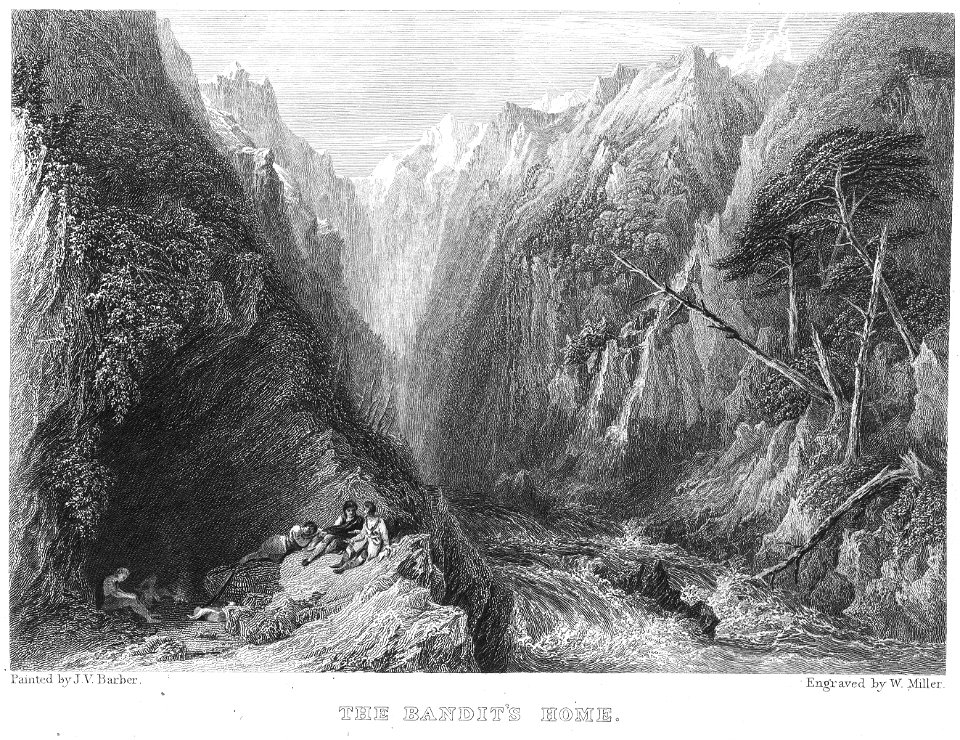 The Bandit's Home engraving by William Miller after J V Barber