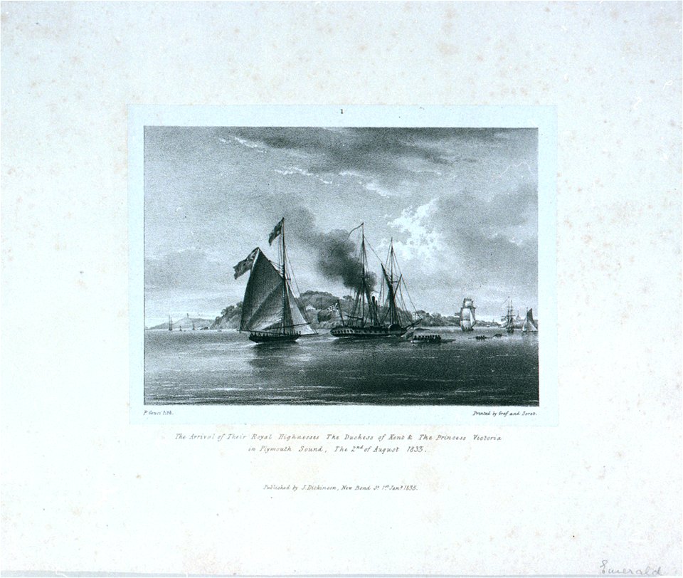 The Arrival of Their Royal Highnesses The Duchess of Kent and the Princess Victoria in Plymouth Sound, The 2nd of August 1835 RMG PU6503