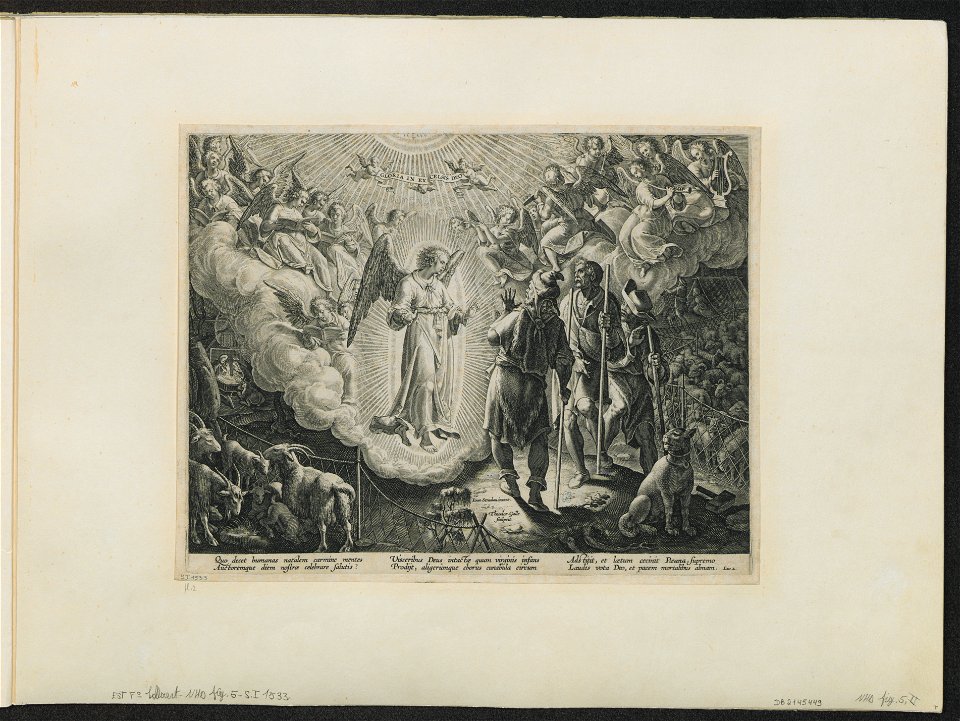 The Annunciation to the Shepherds ca.1589 print by Stradanus, S.I 1533, Prints Department, Royal Library of Belgium