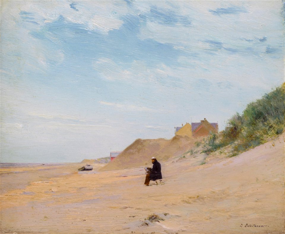 The artist painting on the beach at La Panne, by Ivan Pavlovich Pokhitonov
